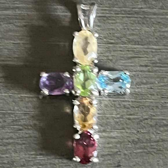 COLORFUL 925 STERLING SILVER VINTAGE CROSS PENDANT - Picture 1 of 5